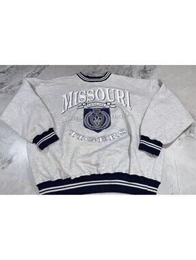 Vintage Missouri Tigers Mizzou Dodger Sweatshirt L Gray USA NCAA Crewneck 80’s